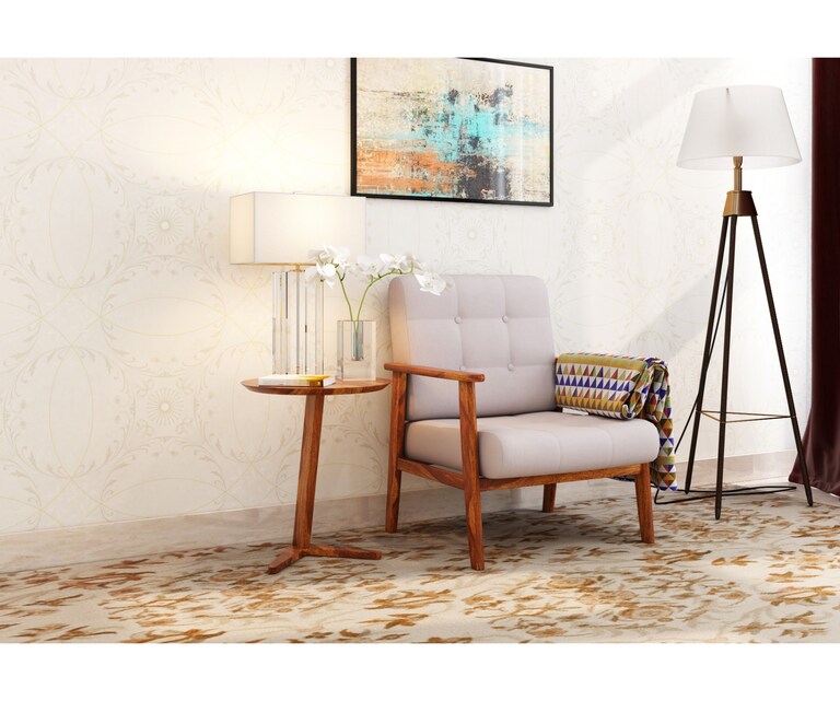 PlusOne Fraser Sheesham Wood Side Table in Teak Finish