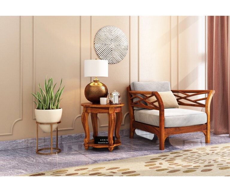 PlusOne Azores Sheesham Wood Side Table in Teak Finish