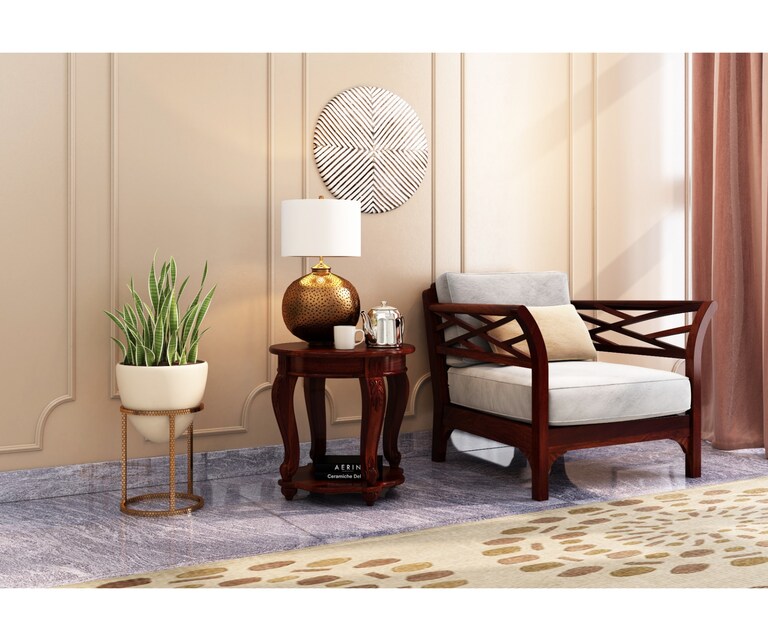 PlusOne Azores Sheesham Wood Side Table in Walnut Finish