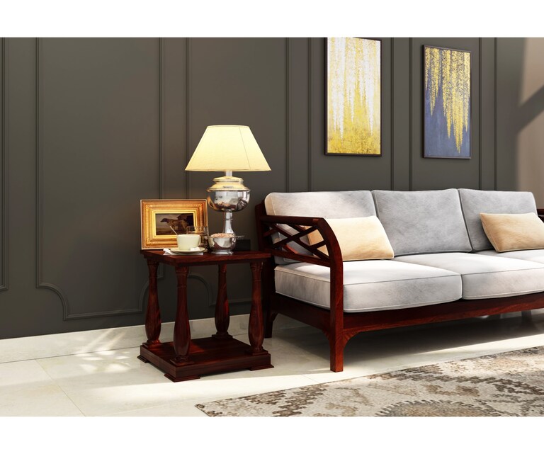 PlusOne Aster Sheesham Wood Side Table in Walnut Finish