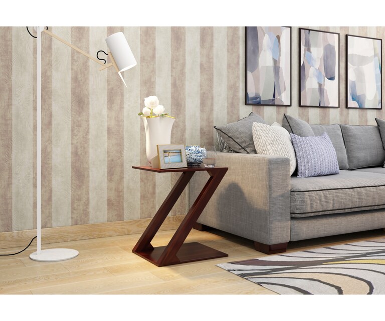 PlusOne ZED Sheesham Wood Side Table in Walnut Finish
