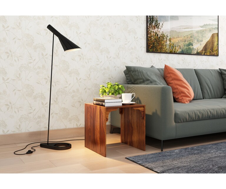 PlusOne EU Sheesham Wood Side Table in Teak Finish