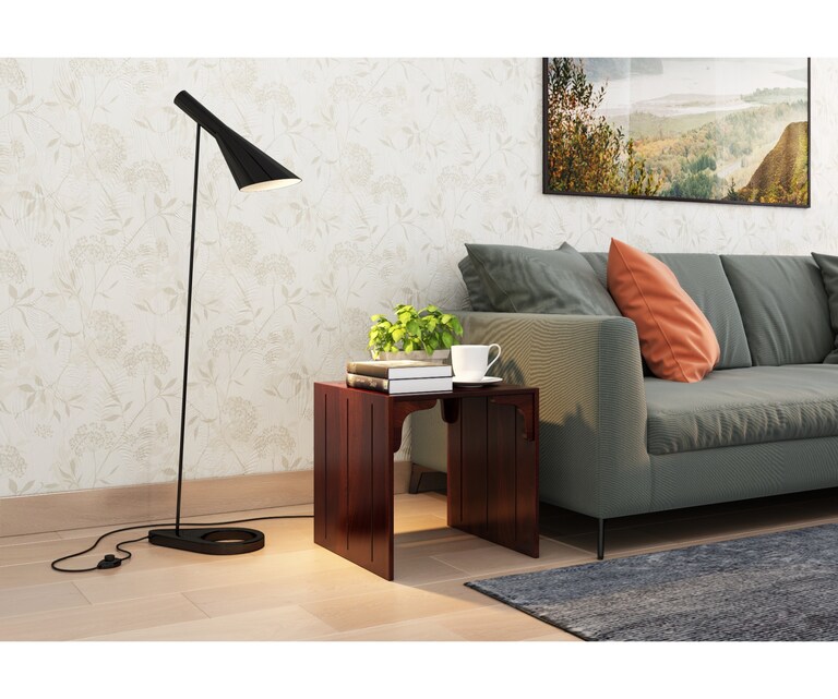 PlusOne EU Sheesham Wood Side Table in Walnut Finish