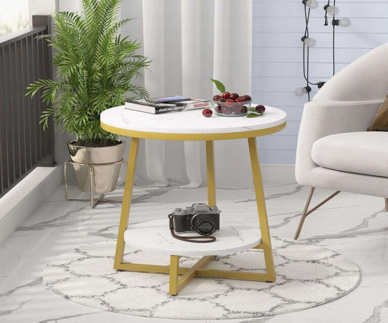 Writings On The Wall 2-Tier Round Side Table with Marble Top