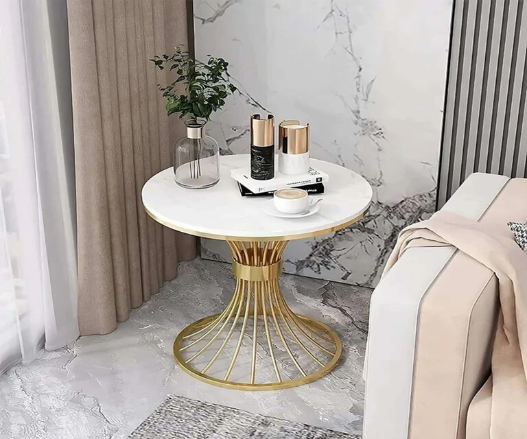 Writings On The Wall Piped Design Side Table with Marble Top