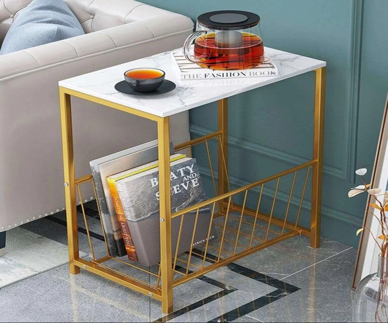 Writings On The Wall Rectangle Side Basket Table with Marble Top
