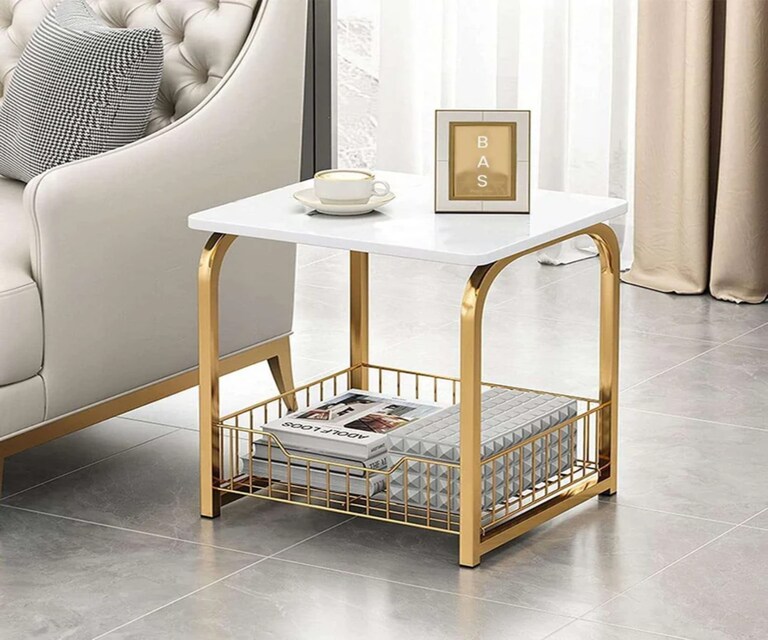 Writings On The Wall Square Side Basket Table with Marble Top