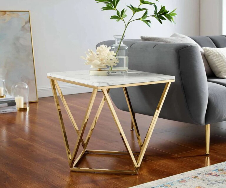 Writings On The Wall Trapezoid End Table With Marble Top