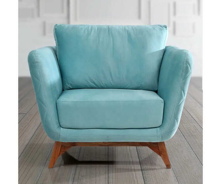 Decor Desk Freddie Velvet Fabric 1 Seater Sofa in Aqua Colour