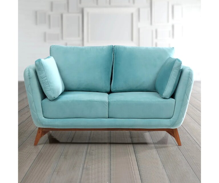 Decor Desk Freddie Velvet Fabric 2 Seater Sofa in Aqua Colour