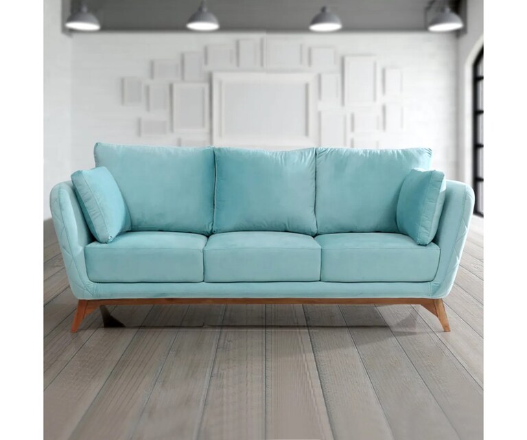Decor Desk Freddie Velvet Fabric 3 Seater Sofa in Aqua Colour