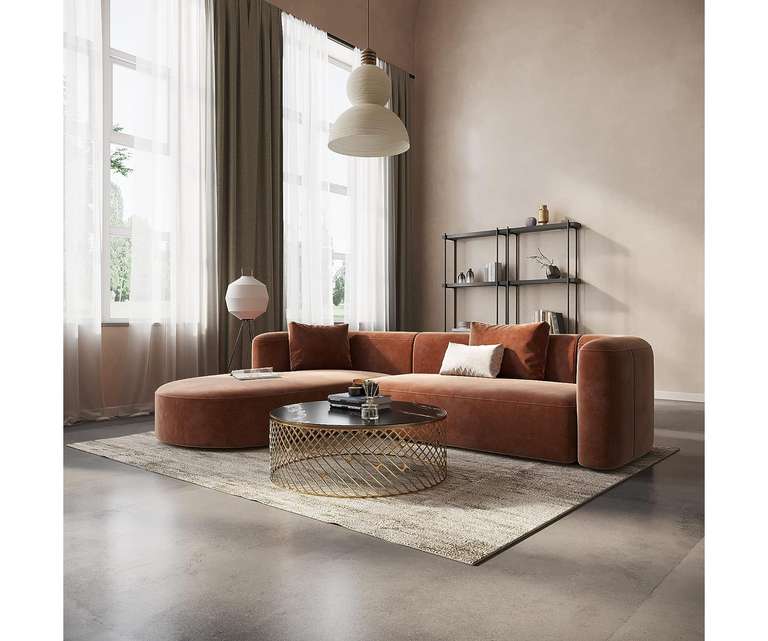 Decor Desk Zurich Velvet Fabric L Shape LHS 6 Seater Sofa in Brown Colour
