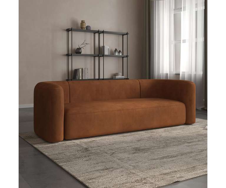 Decor Desk Zurich Velvet Fabric 3 Seater Sofa in Brown Colour