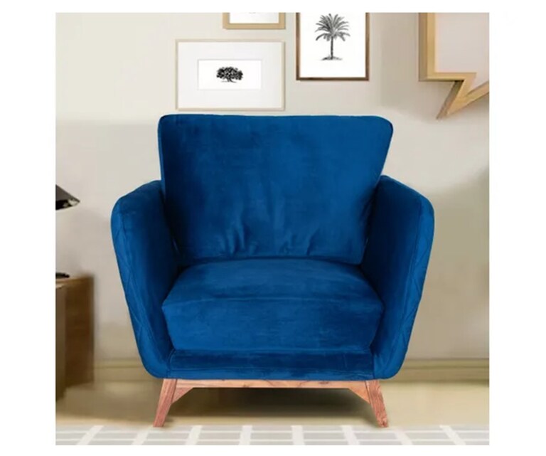 Decor Desk Freddie Velvet Fabric 1 Seater Sofa in Royle Blue Colour