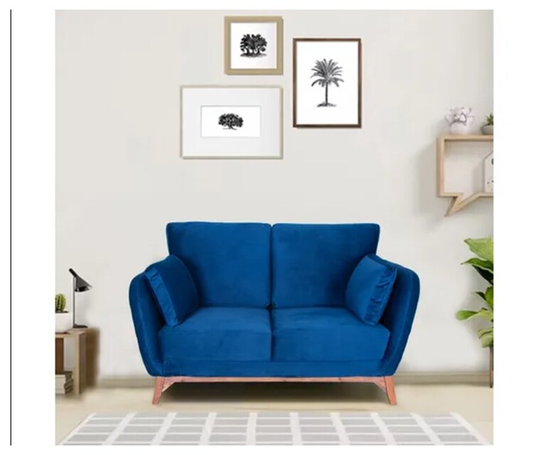 Decor Desk Freddie Velvet Fabric 2 Seater Sofa in Royle Blue Colour