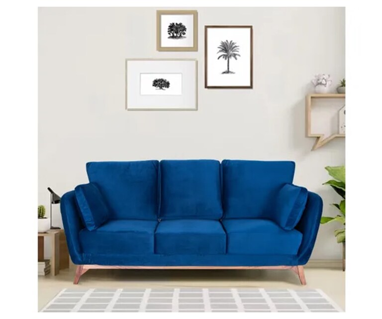 Decor Desk Freddie Velvet Fabric 3 Seater Sofa in Royle Blue Colour