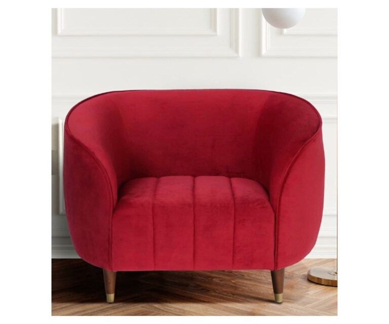 Decor Desk Prima Velvet Fabric 1 Seater Sofa in Maroon Colour