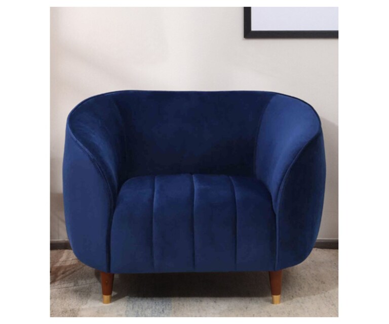 Decor Desk Prima Velvet Fabric 1 Seater Sofa in Royle Blue Colour