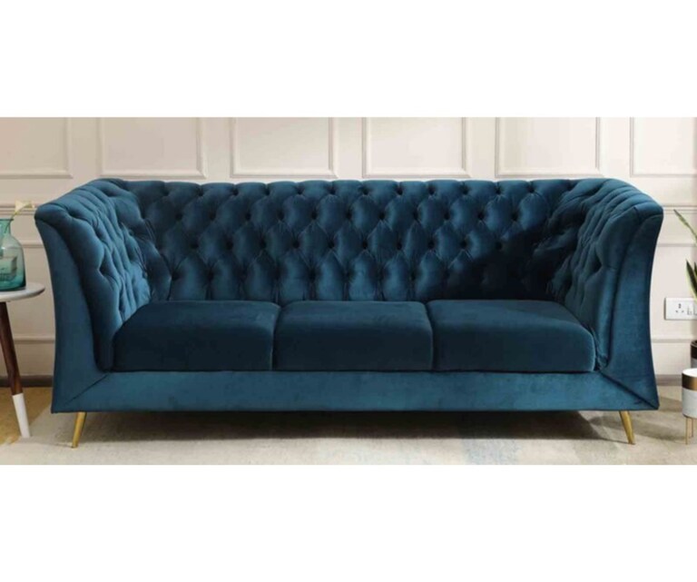 Decor Desk Magnum Velvet Fabric 3 Seater Sofa in Teal Blue Colour