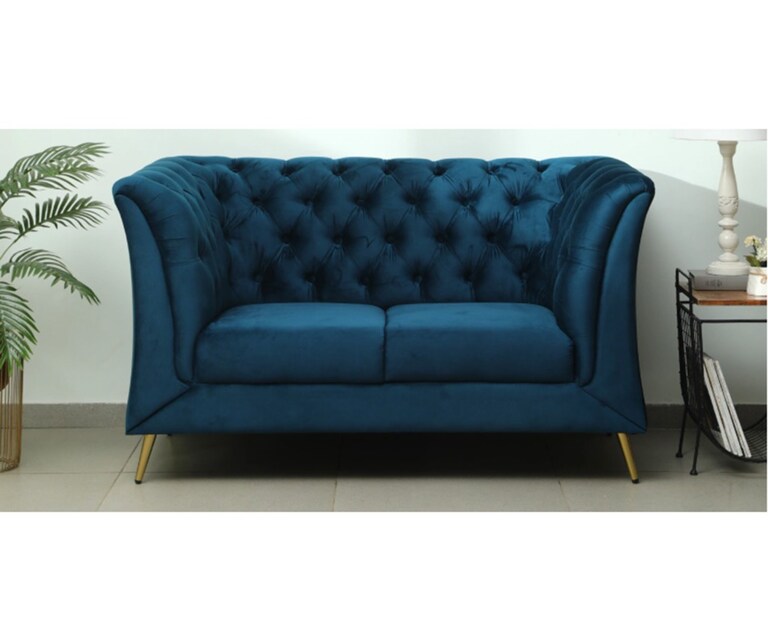 Decor Desk Magnum Velvet Fabric 2 Seater Sofa in Teal Blue Colour
