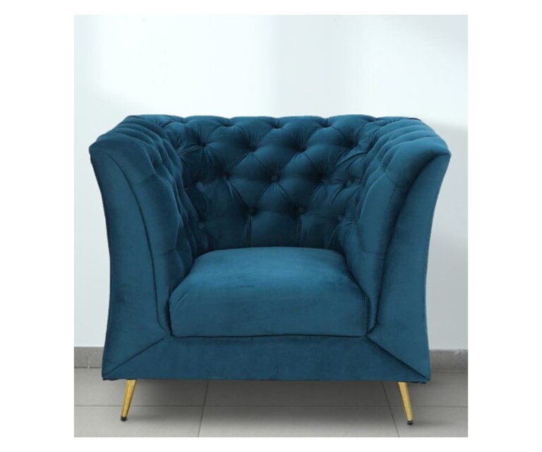 Decor Desk Magnum Velvet Fabric 1 Seater Sofa in Teal Blue Colour