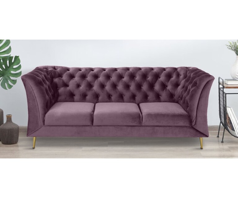 Decor Desk Magnum Velvet Fabric 3 Seater Sofa in Purple Colour