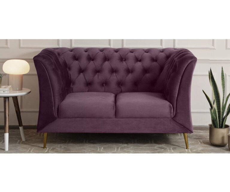 Decor Desk Magnum Velvet Fabric 2 Seater Sofa in Purple Colour
