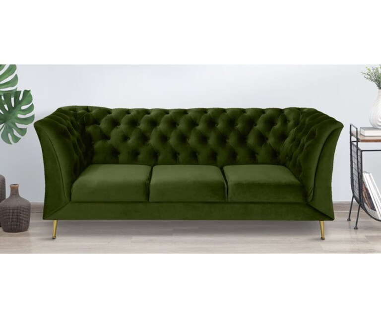Decor Desk Magnum Velvet Fabric 3 Seater Sofa in Olive Green Colour