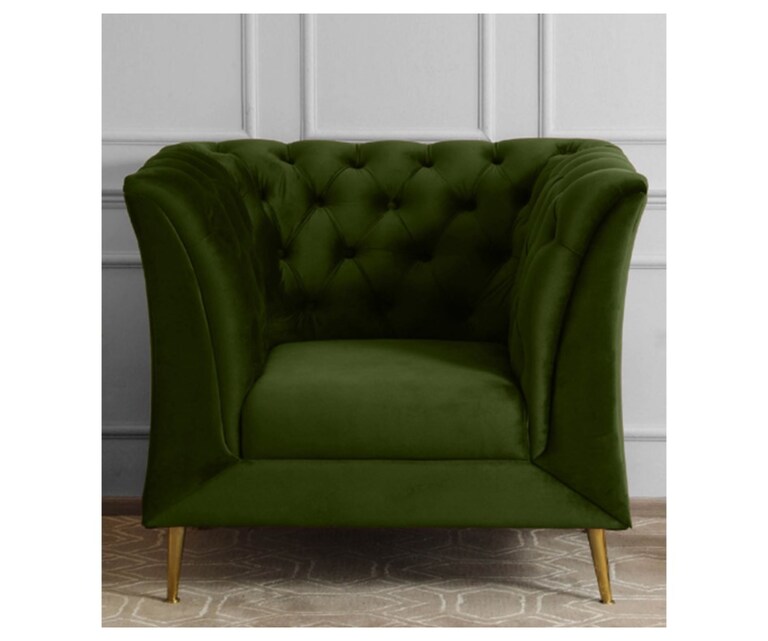 Decor Desk Magnum Velvet Fabric 1 Seater Sofa in Olive Green Colour