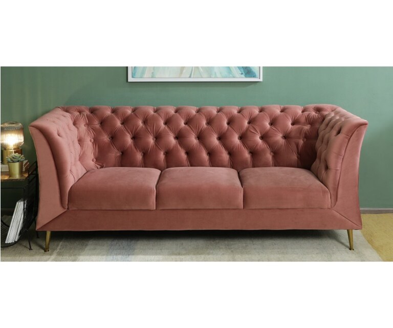 Decor Desk Magnum Velvet Fabric 3 Seater Sofa in Pink Colour