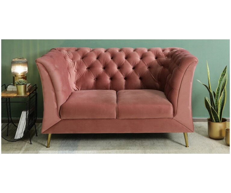 Decor Desk Magnum Velvet Fabric 2 Seater Sofa in Pink Colour