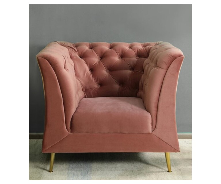 Decor Desk Magnum Velvet Fabric 1 Seater Sofa in Pink Colour