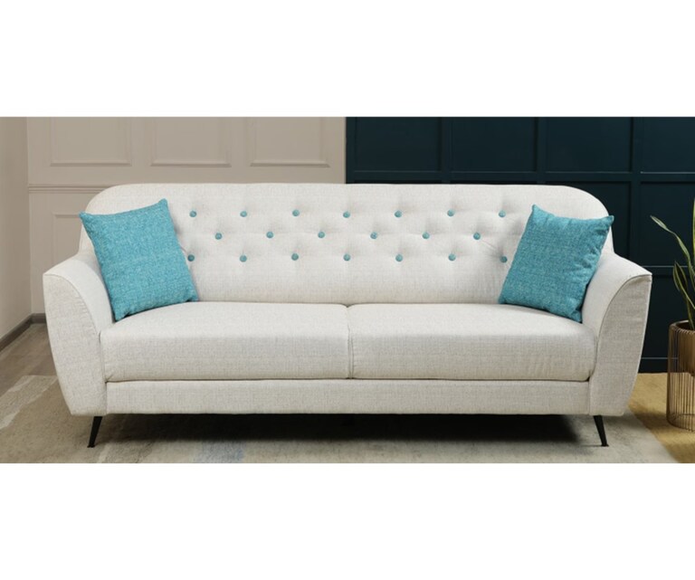 Decor Desk Pluto Velvet Fabric 3 Seater Sofa in Beige Colour