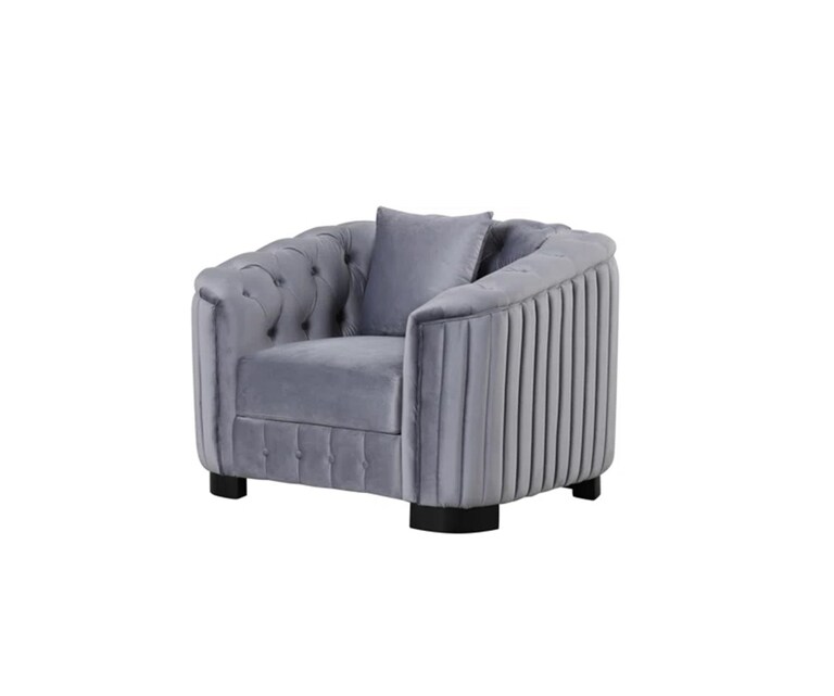 Decor Desk Index Velvet Fabric 1 Seater Sofa in Grey Colour