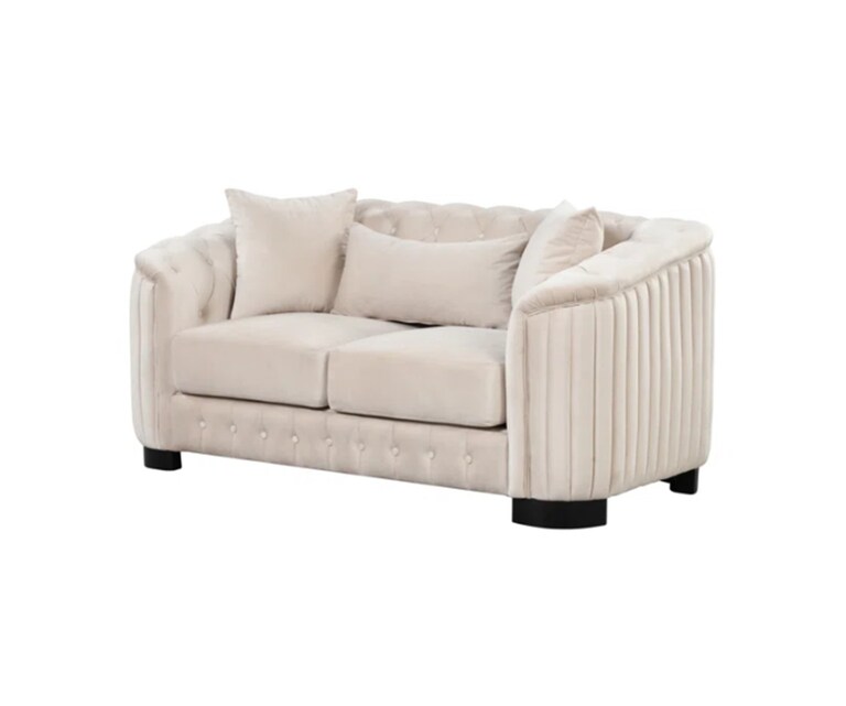 Decor Desk Index Velvet Fabric 2 Seater Sofa in Beige Colour