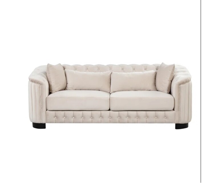 Decor Desk Index Velvet Fabric 3 Seater Sofa in Beige Colour