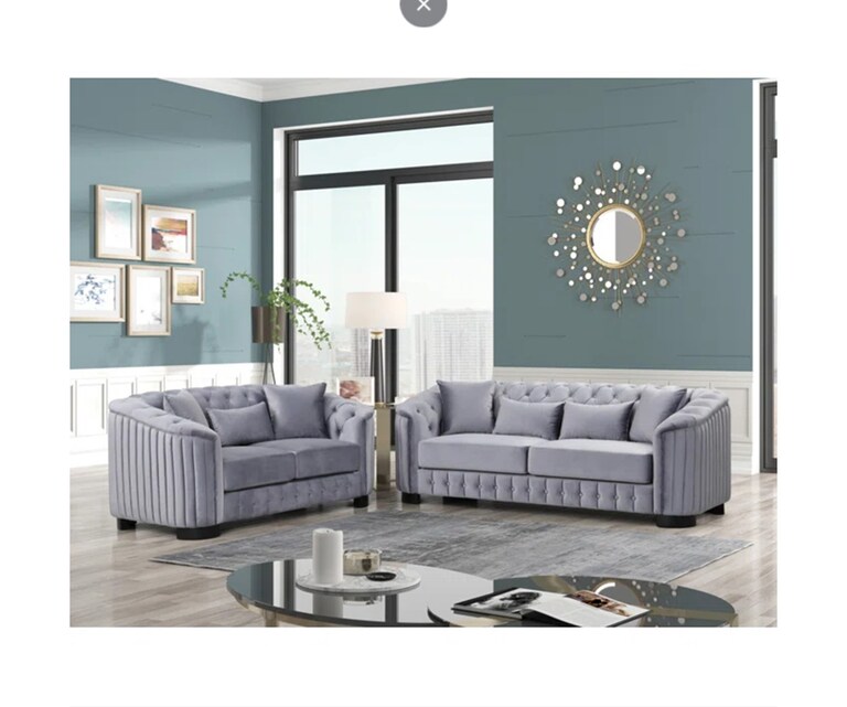 Decor Desk Index Velvet Fabric 5 Seater Sofa Set (3+2) in Grey Colour