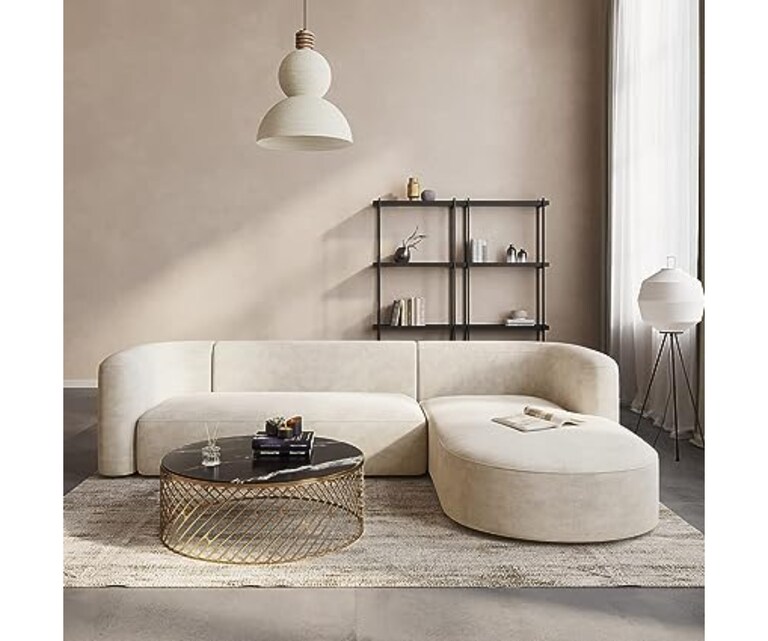 Decor Desk Zurich Velvet Fabric L Shape RHS 6 Seater Sofa in Beige Colour