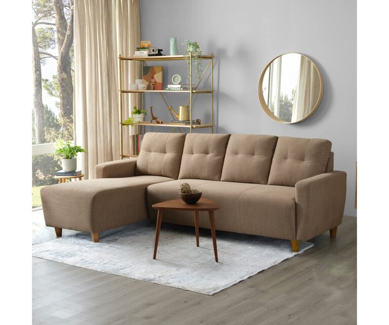 Decor Desk Nakshatra Velvet Fabric L Shape LHS 5 Seater Sofa in Coco Brown Colour