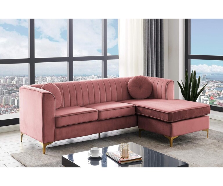 Decor Desk Casey Velvet Fabric L Shape RHS 5 Seater Sofa in Pink Colour