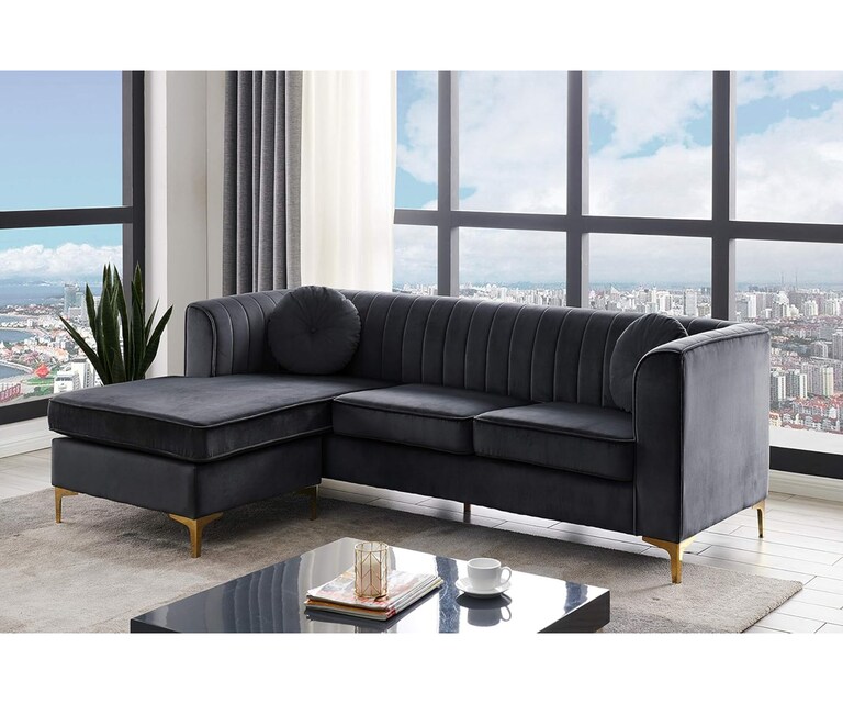 Decor Desk Casey Velvet Fabric L Shape LHS 5 Seater Sofa in Grey Colour