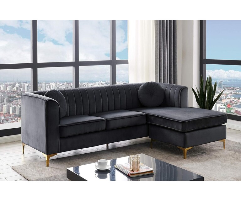 Decor Desk Casey Velvet Fabric L Shape RHS 5 Seater Sofa in Grey Colour