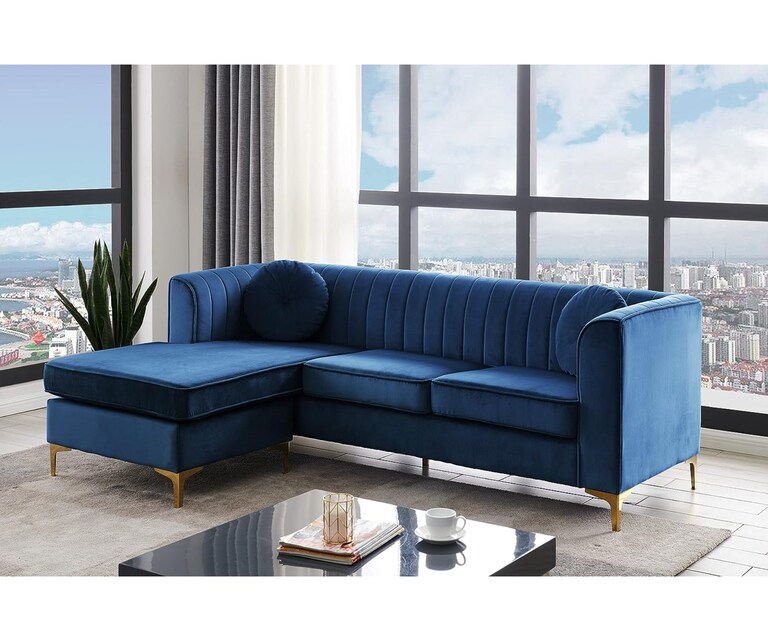 Decor Desk Casey Velvet Fabric L Shape LHS 5 Seater Sofa in Royle Blue Colour