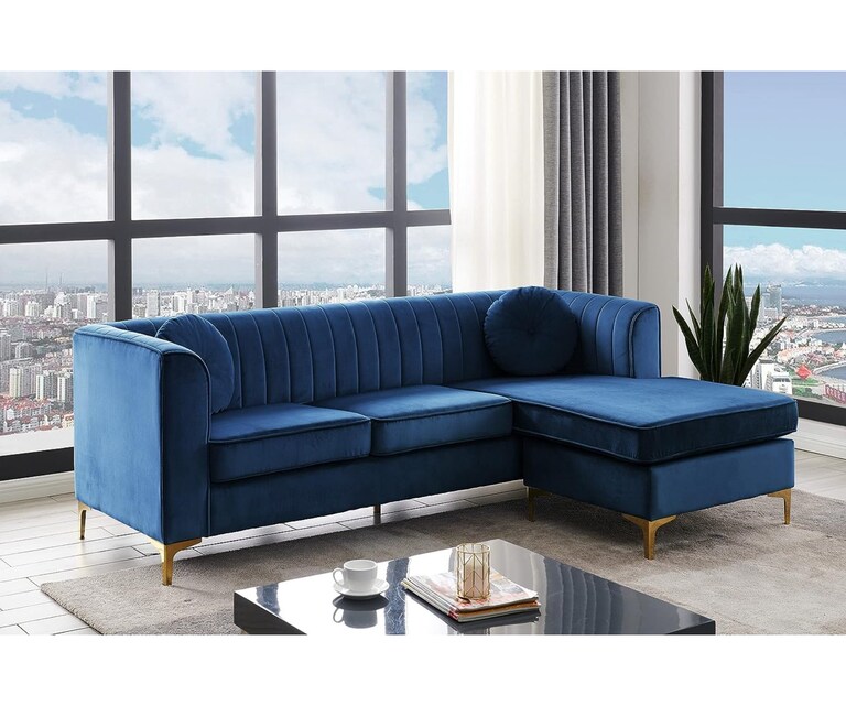 Decor Desk Casey Velvet Fabric L Shape RHS 5 Seater Sofa in Royle Blue Colour