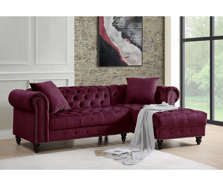 Decor Desk Wilson Velvet Fabric L Shape RHS 5 Seater Sofa in Maroon Colour