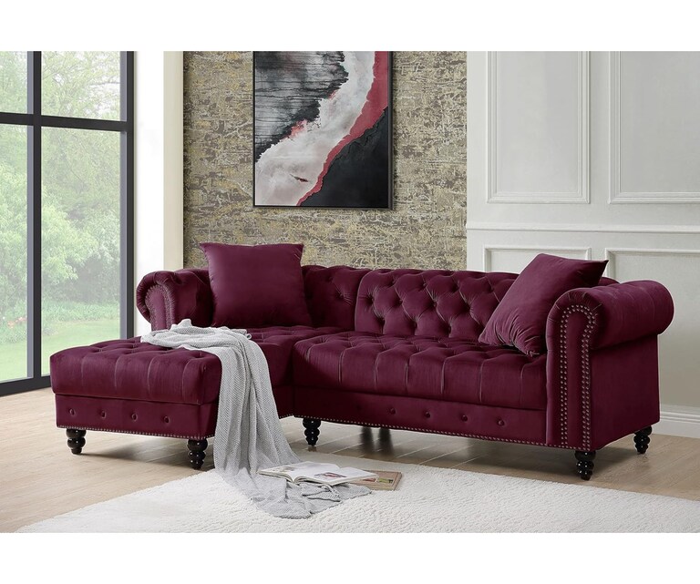 Decor Desk Wilson Velvet Fabric L Shape LHS 5 Seater Sofa in Maroon Colour