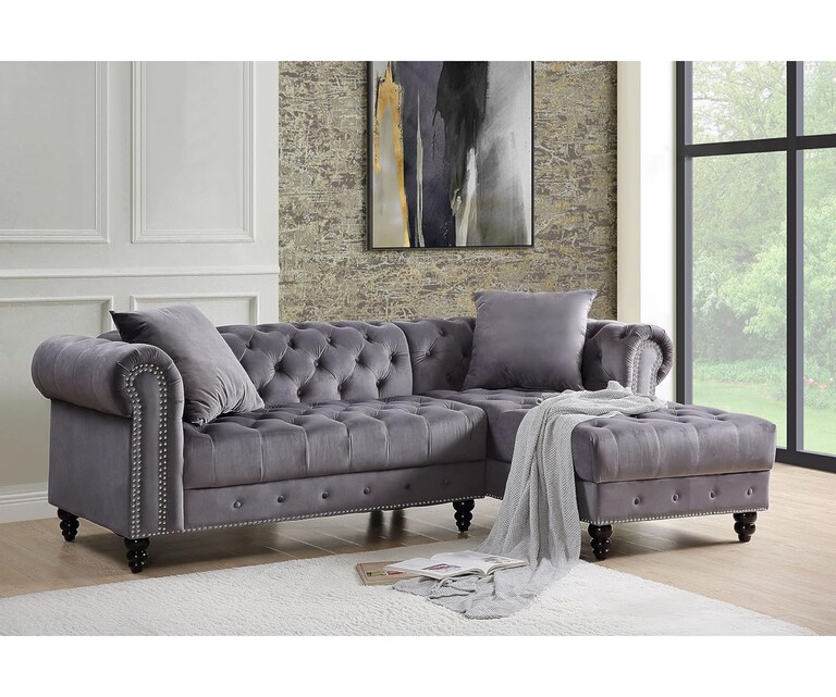 Decor Desk Wilson Velvet Fabric L Shape RHS 5 Seater Sofa in Grey Colour