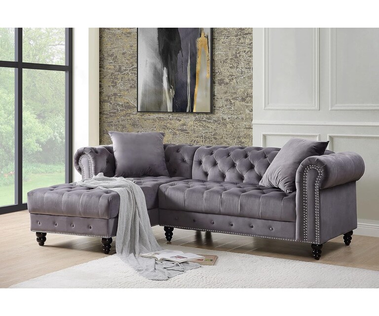 Decor Desk Wilson Velvet Fabric L Shape LHS 5 Seater Sofa in Grey Colour