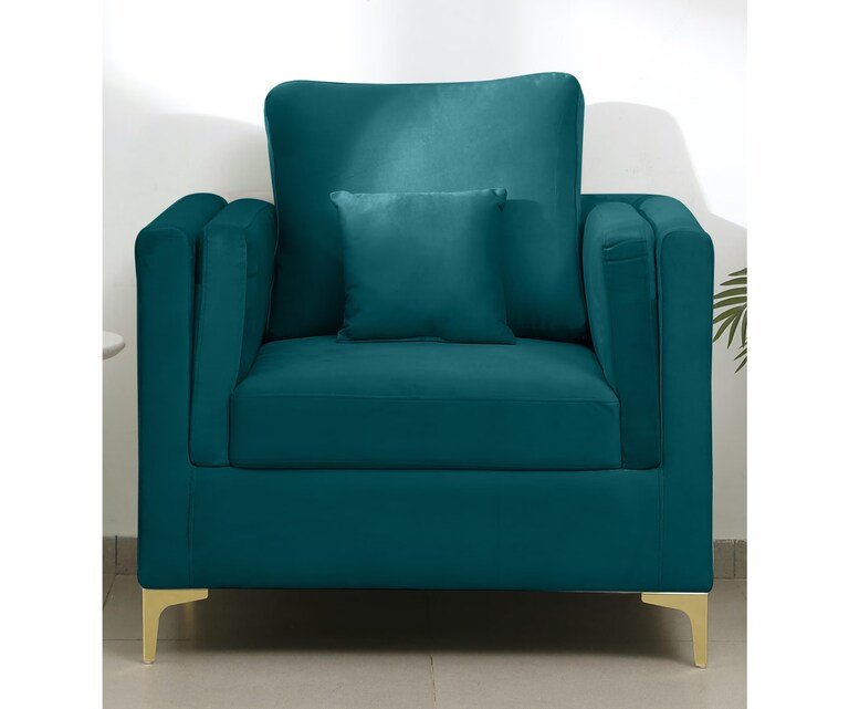 Decor Desk Vienna Velvet Fabric 1 Seater Sofa in Teal Green Colour