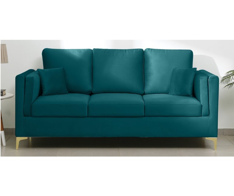 Decor Desk Vienna Velvet Fabric 3 Seater Sofa in Teal Green Colour